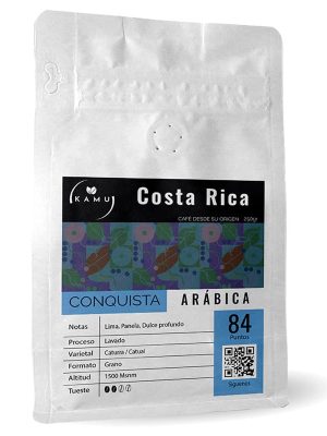 Café de especialidad 100% Arábica de origen Costa Rica. Con notas de lima, dulzor de panela y un tueste suave hacen de este café una experiencia excepcional de 84 puntos.